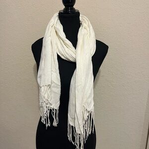 Cream Lightweight Scarf with Fringe